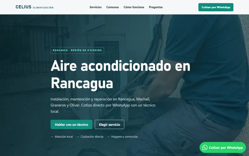 Página de inicio de Celius, aire acondicionado en Rancagua