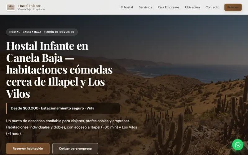 Página de inicio de Hostal Infante en Canela Baja