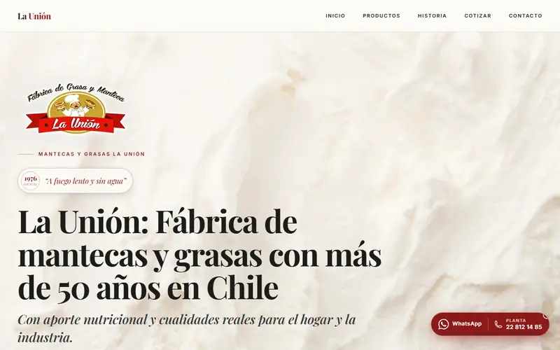 Página de inicio de La Unión, fábrica de mantecas